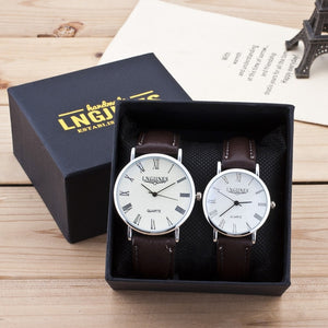 Couple Watches Pair Men And Women Gloss Glass Leather Fashion Lovers Wristwatch Red Luxury Watch Set for Valentine's Day Gift