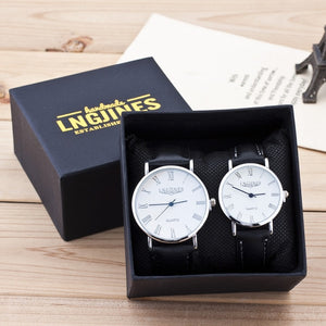 Couple Watches Pair Men And Women Gloss Glass Leather Fashion Lovers Wristwatch Red Luxury Watch Set for Valentine's Day Gift