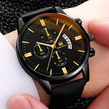 Load image into Gallery viewer, Relogio Masculino watches men fashion Sport box stainless steel leather band watch Quartz business wristwatch Reloj Hombre 2019