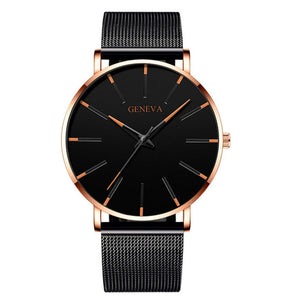 Luxury Fashion Mens Minimalist Watches Ultra Thin black Stainless Steel Mesh Band Watch Men Business Casual Analog Quartz clock