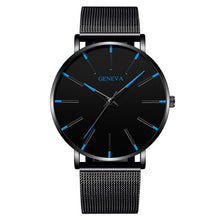 Load image into Gallery viewer, Luxury Fashion Mens Minimalist Watches Ultra Thin black Stainless Steel Mesh Band Watch Men Business Casual Analog Quartz clock