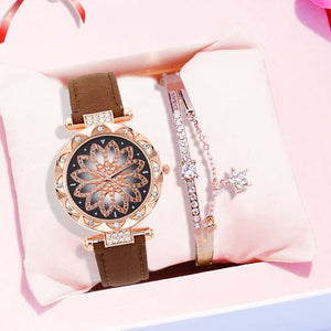 Luxury Women Watches Bracelet set Starry Sky Ladies Bracelet Watch Casual Leather Quartz Wristwatch Clock gift Relogio Feminino