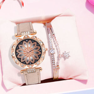 Luxury Women Watches Bracelet set Starry Sky Ladies Bracelet Watch Casual Leather Quartz Wristwatch Clock gift Relogio Feminino