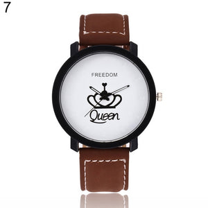 Newest Couple Queen King Crown Fuax Leather Quartz Analog Wrist Watch Chronograph 2017 Wom reloj mujer